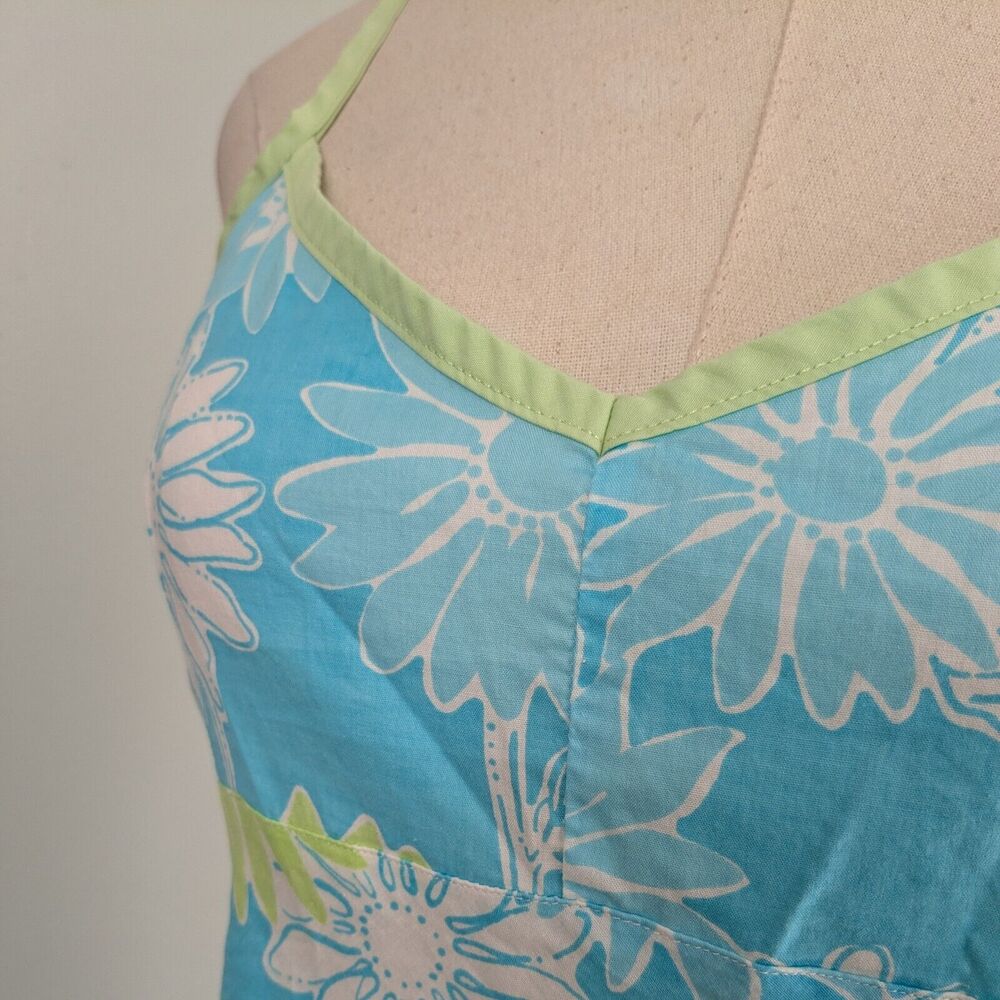 Vintage Lilly Pultizer Mini Dress Floral Y2K 90s Empire Slip Blue Green Beach - Picture 6 of 13